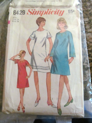 Vintage 60s Simplicity Pattern 6429 Easy-sew Slim A-line Dress 14 CUT  COMPLETE | eBay