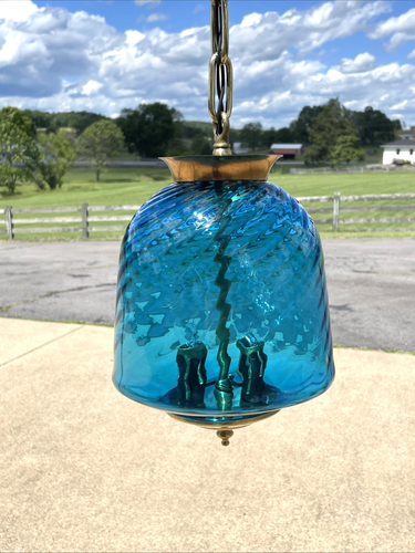 REWIRED Antique Vintage Blue Swirl Glas Victorian Pendelleuchte Veranda Hall Art Deco - Bild 24 von 24