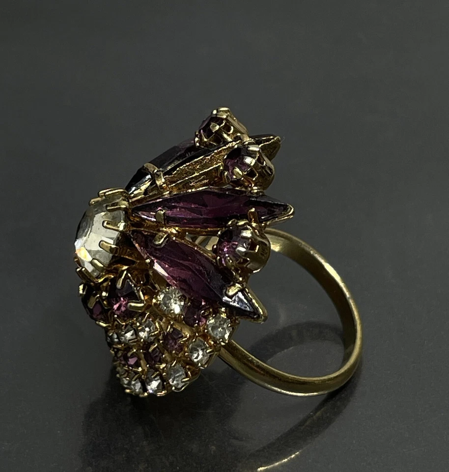 Juliana? Anillo Mujer Talla 6.25 Tono Dorado Facetado Púrpura Blanco Estrás Glamour Foto 4 de 4