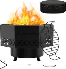 Smokeless Fire Pit with Grill Carrying Bag 15.3" Portable Outdoor Wood Fire Pit