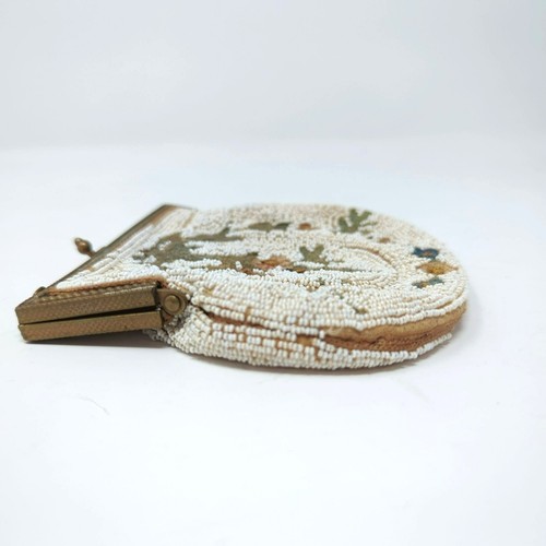 Vintage Antique Beaded Coin Purse Bag Handmade Cream - 第 6/9 張圖片
