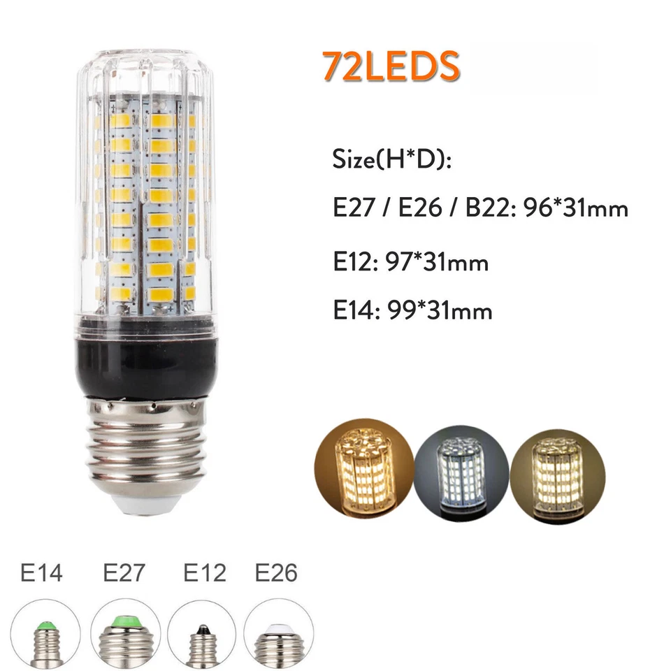 Dimmable 12v 20w Led Corn Light Bulbs White Low voltage 72 led chips Ac dc Lamps - Image 3 of 4