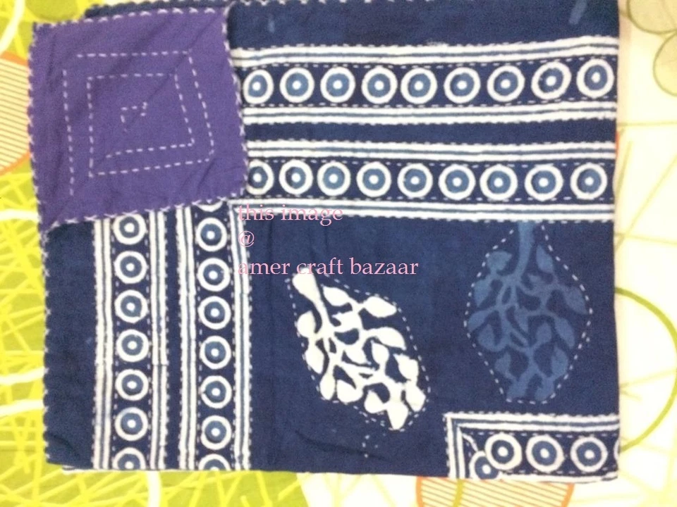 Colcha queen azul índigo Kantha indiana reversível colcha cobertor de cama - Imagem 4 de 4