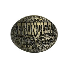 Old Frontier Hotel Casino Bar Las Vegas Vintage Brass Oval Belt Buckle 3 1/4"