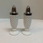 Vintage Westmoreland Milk Glass Diamond Hobnail Salt and Pepper Shakers Set