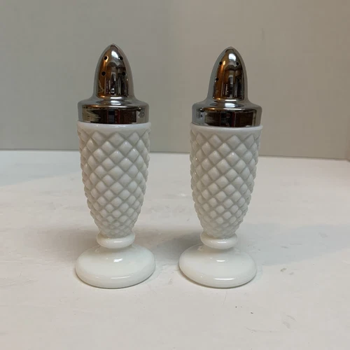 Vintage Westmoreland Milk Glass Diamond Hobnail Salt and Pepper Shakers Set