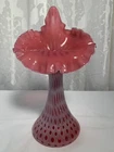Vintage Fenton Jack in the Pulpit Vase 2 Stamps READ Cranberry Coin Dot 11" x 5"