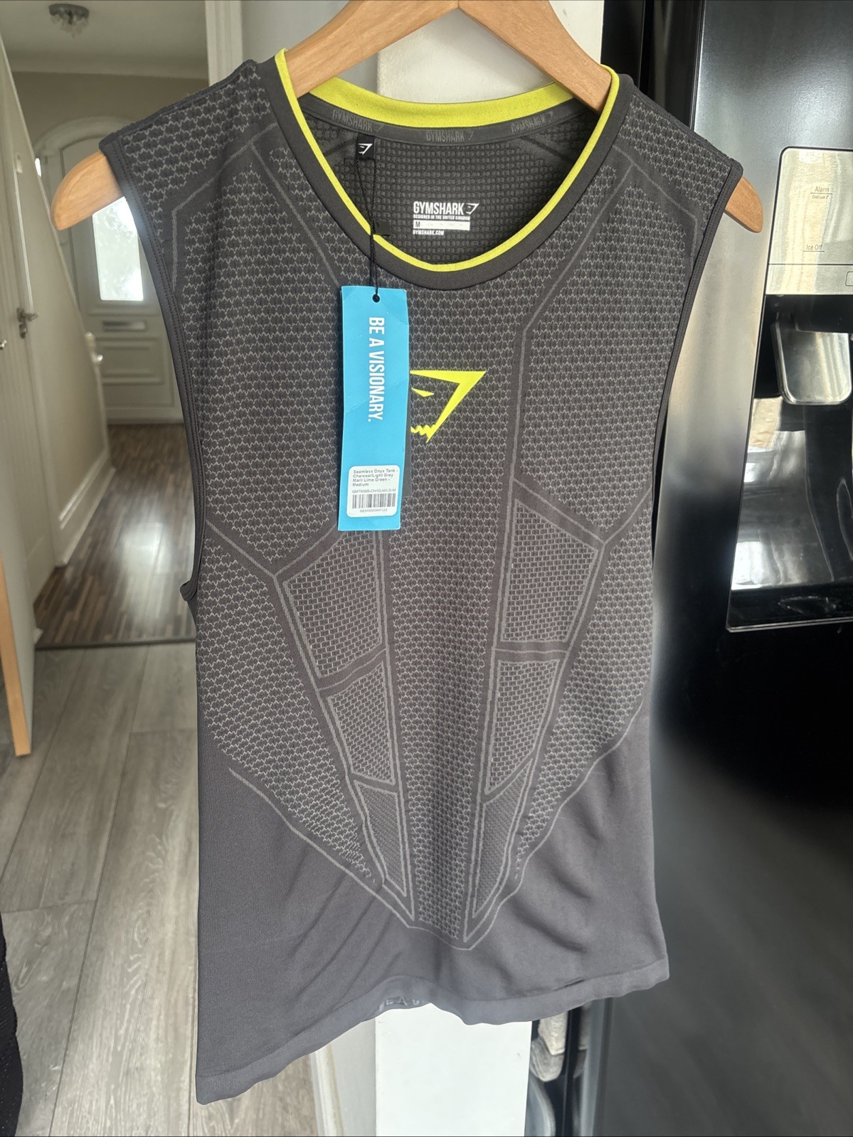 Gymshark Onyx V1  Charcoal/Light Grey Marl/Lime Green Tank Size Medium image 7