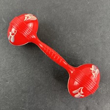 Vintage 1940s Baby Rattle Celluloid Plastic 4" Dumbbell Style Red  White USA