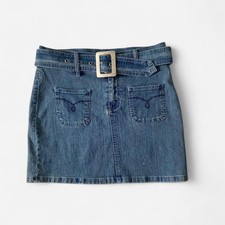 Y2K Dreams belted denim mini skirt 00s mini big belt utility skirt 10-12 