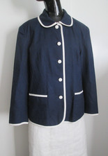 Urban Linen Collection Siz 10 Linen Cotton Classic Navy White Trim Blazer Jacket