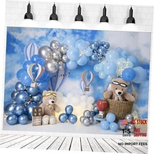 Blue Balloons Backdrop Bear Boy Baby Shower Backdrop for Boys Cute Bear 8x6ft