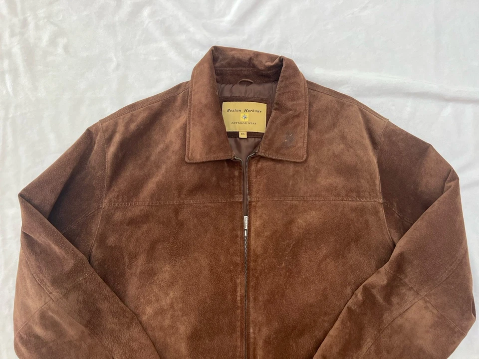 Boston Harbour Jacket Mens 2XL Brown Genuine Leather Suede Zip Up Coat XXL - Image 2 of 4