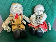 Vintage Opa & Oma German Folk Art soft dolls with tankard & knitting