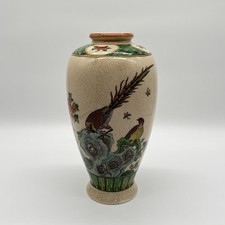 Chinesische Porzellan Vase Bodenmarke Asiatika China Craquele Blumen Vogel