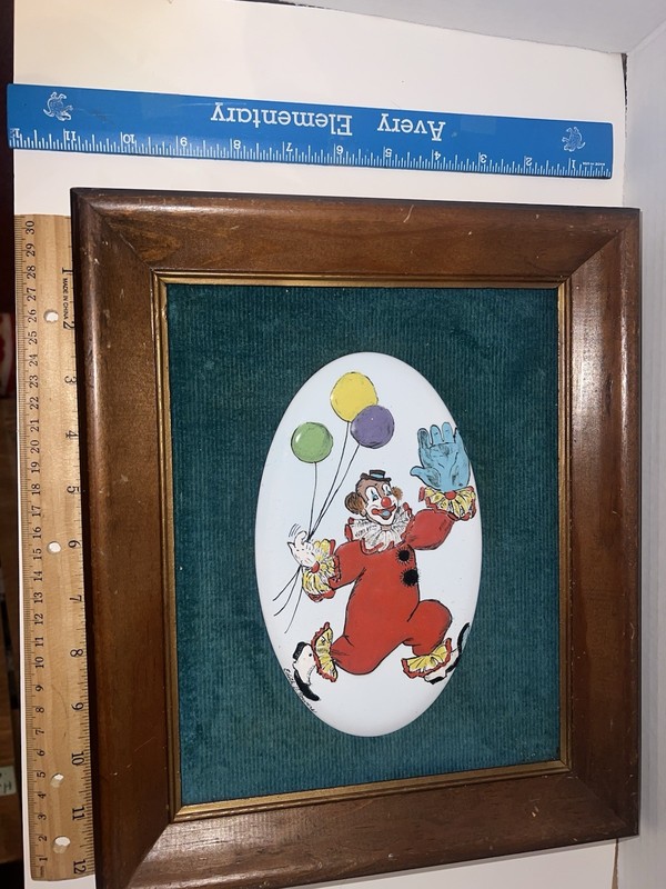 Edith D. Powers Clown Framed RaisedMetal hand-made Hand Painted Oval Art