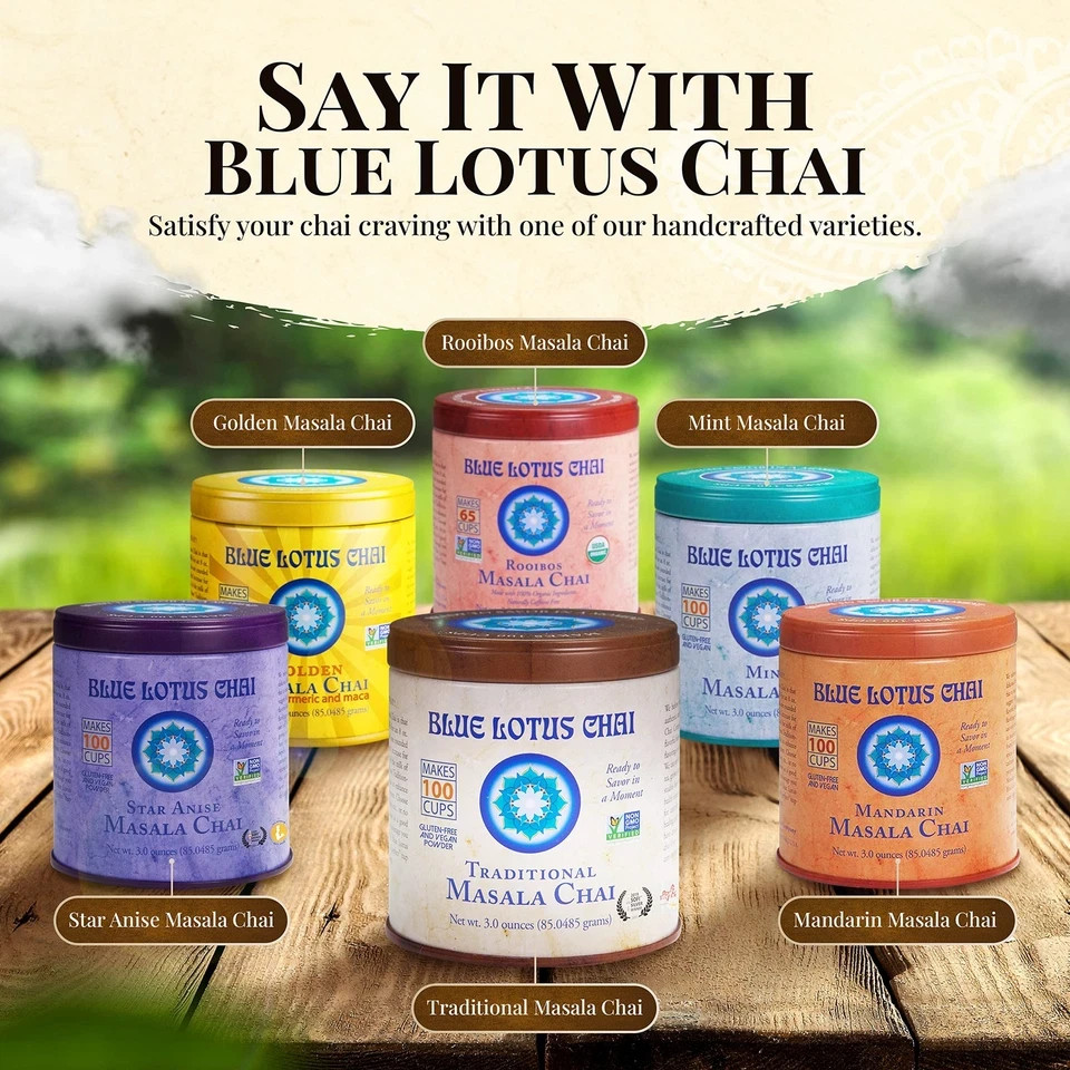 Blue Lotus Chai - Traditional Masala Chai - Makes 100 Cups - 3 Ounce Masala