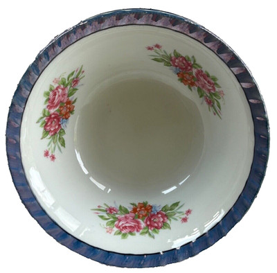 4 Vintage Yamatsu  7.25  Bowls Purple Blue Lusterware Rim, Pink Roses Excellent!