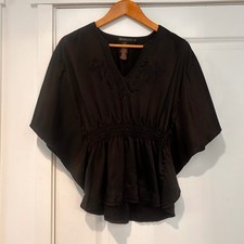 Grass Satin Embroidered Smocked Dark Fairy Top Women's Small Black Whimsigoth