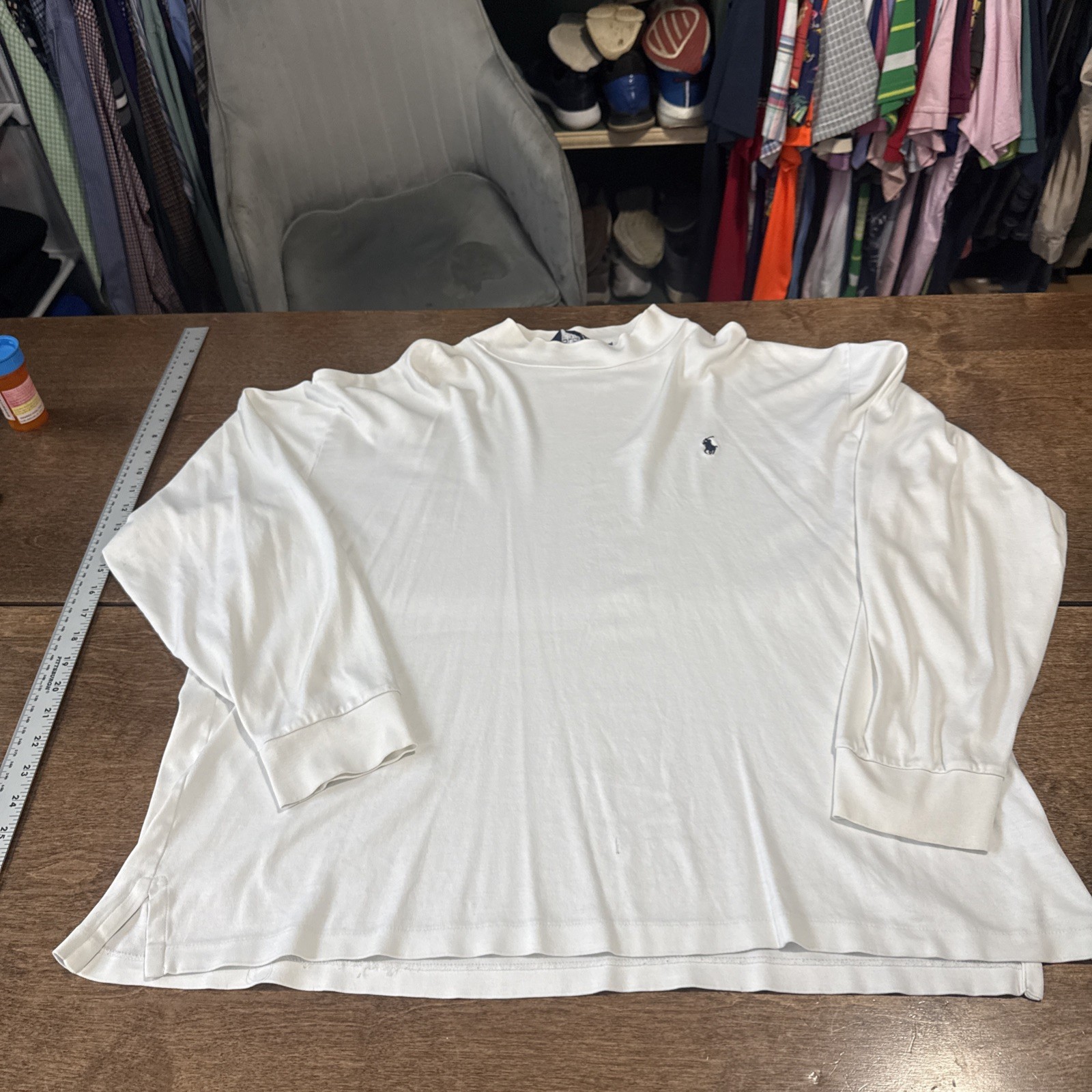 Vintage Polo Ralph Lauren Shirt Men XLarge White Turtleneck Mock Neck Pima FLAW