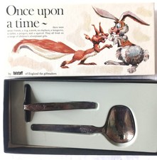 2 Gift Item Pack Silver Plate Baby Feeder Spoon & Pusher. Boxed Falstaff