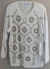 Vtg NWT Victoria Harbour Women's Beaded Knit Sweater Beaded Floral Grandmacore