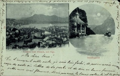 Mondschein Ak Luzern, Blick vom Gütsch aus,Rigi,Kapelle - 5049190