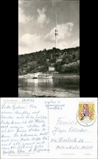 Wachwitz-Dresden Elbe Schiff Binnenschiff passiert den Fernsehturm 1973
