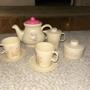 Vtg 1980's Chilton Pfaltzgraff Tea Rose Childrens Play Tea Set 7 pieces Plastic