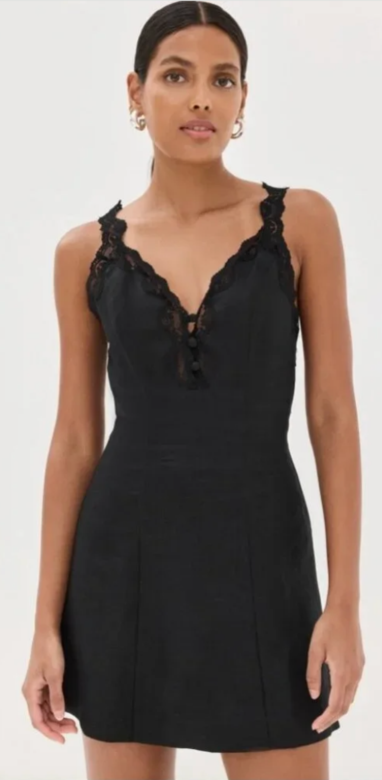 Reformation Kaya Women's Lace Trim Sleeveless Linen Mini Dress in Black Size 2