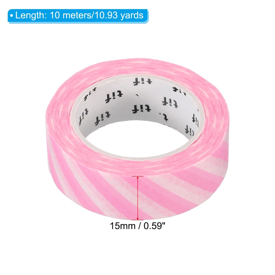 Washi Tape 0,59 pulgadas x 10,93 yardas, patrón de rayas de 2 rollos, rosa claro Foto 2 de 4