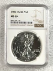 1989 American Silver Eagle Coin - NGC MS69-1oz .999 Fine-Classic Brown Label