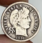 1916 Barber Dime - .900 Silver Coin - Last Year - XF Details 26B