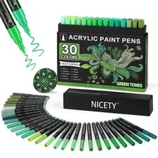 30 Colors Green Tones Acrylic Paint Pens, Pro Color Series Markers Set with 0.7m