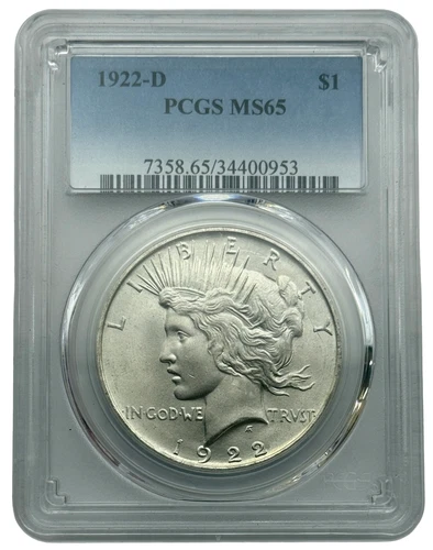 1922-D $1 Peace Silver Dollar, MS65 PCGS, Great Detail and Original Color.