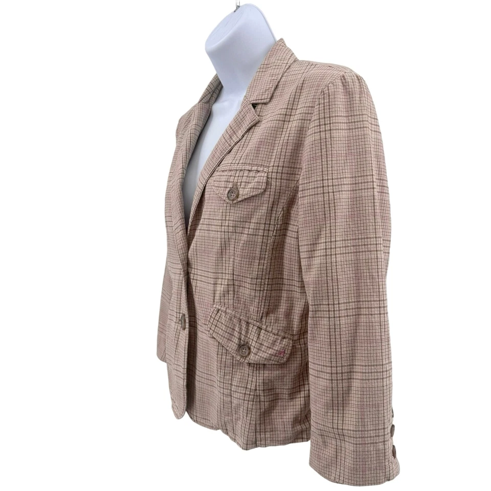 American Eagle Outfitters кремовый/бежевый клетку спортивная куртка женщин средний Y2k с подкладкой - Изображение 2 из 4