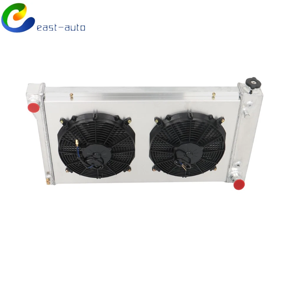 Radiador 4 fileiras + mortalha + ventiladores para picapes GMC Chevy C/K C10 C20 C30 1967-1972 - Imagem 2 de 4