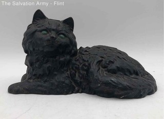 Black Metalware Cast Iron Manual Power Cat With Green Eyes Door Stopper