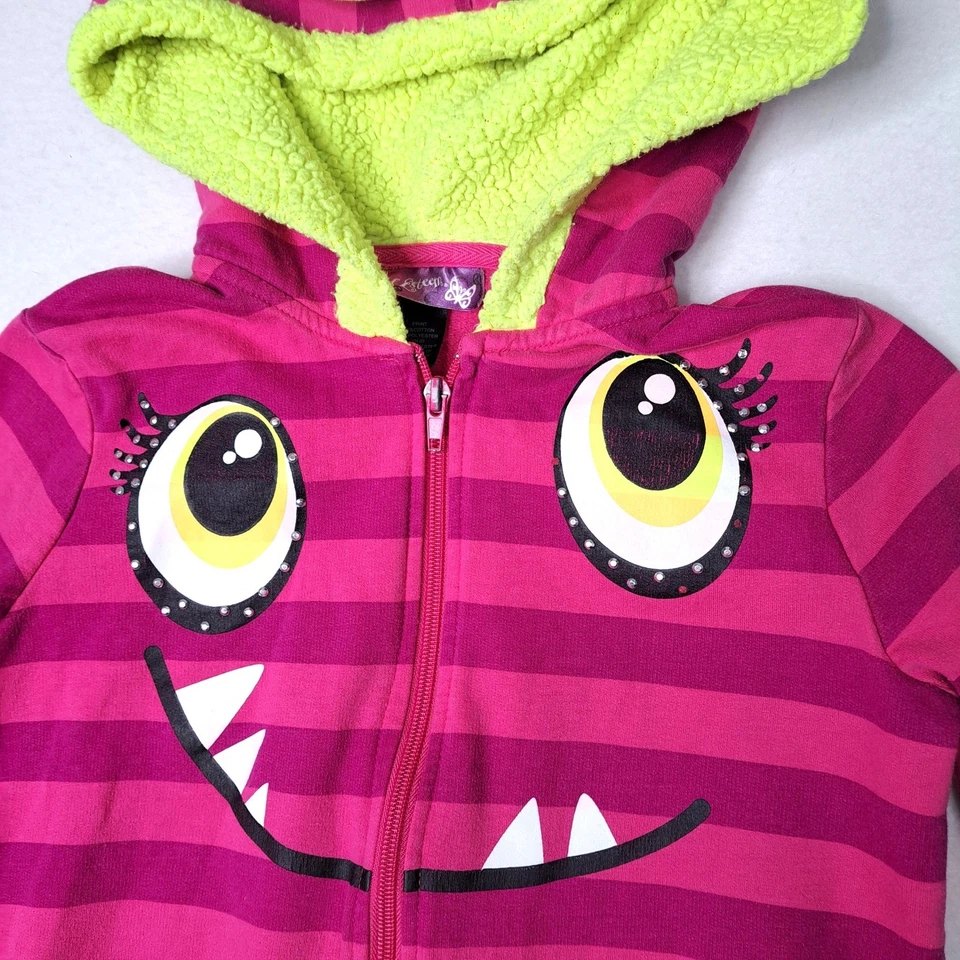 Sudadera con Capucha Autoestima Niños M Niñas Monstruo Rayas Cremallera Chaqueta Verde Rosa Lima Foto 4 de 4