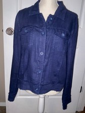 Tommy Bahama Ladies Blue Raw Edge Linen Button Up Size L Jacket