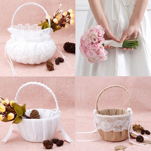 Romantic Burlap Lace Decor Petals Storage Flower Container Basket for Wedding - Picture 3 of 8