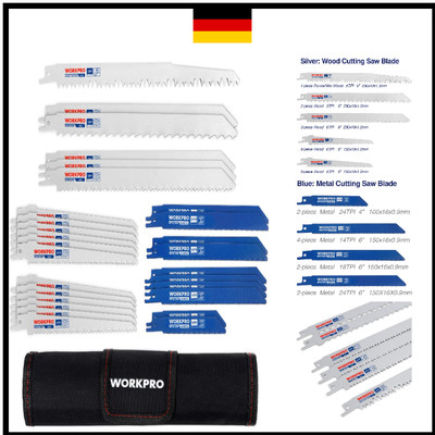 WORKPRO Holz- und Metall-Sägeblatt Set 32-teilig, handgetragen und mit Tasche