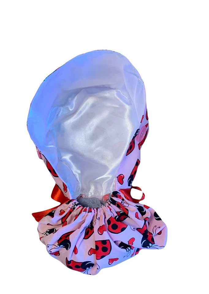 Ladybug SATIN LINED Scrub Cap Ponytail Hat Long Hair Protection - Image 4 of 4