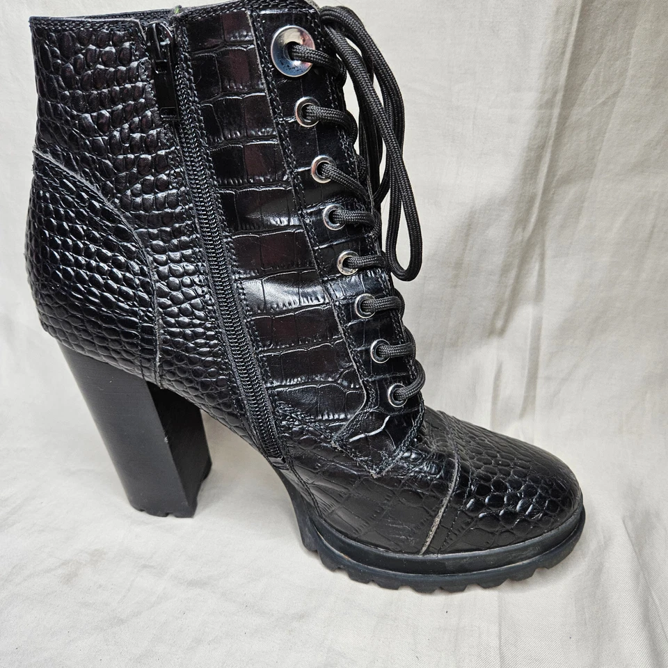 ALDO Platform Combat Boots Womens US 10 Black Croc Embossed Faux Leather Lace Up - Image 3 of 4