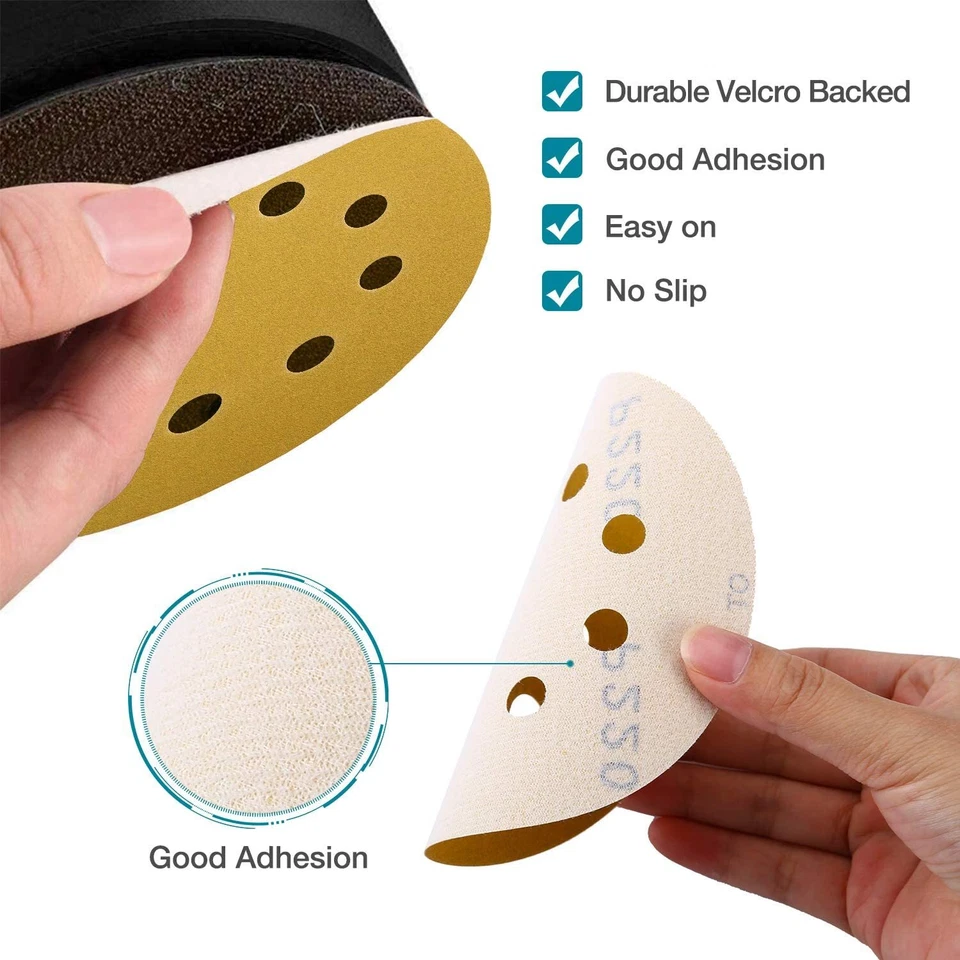 PAQUETE DE 100 discos de lijado de 5 pulgadas lijadora de bucle de gancho de 8 agujeros papel de lija orbital 40-1000 Foto 4 de 4