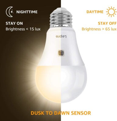 Lepro Dusk to Dawn Light Bulbs Outdoor Lighting, Auto On/Off, Light Sensor LED B