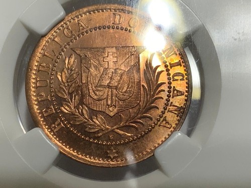 1878 NGC PF66RD CAMEO Dominican Republic 1 Centavo Pattern KM-E10.2 . RED . - Picture 11 of 17