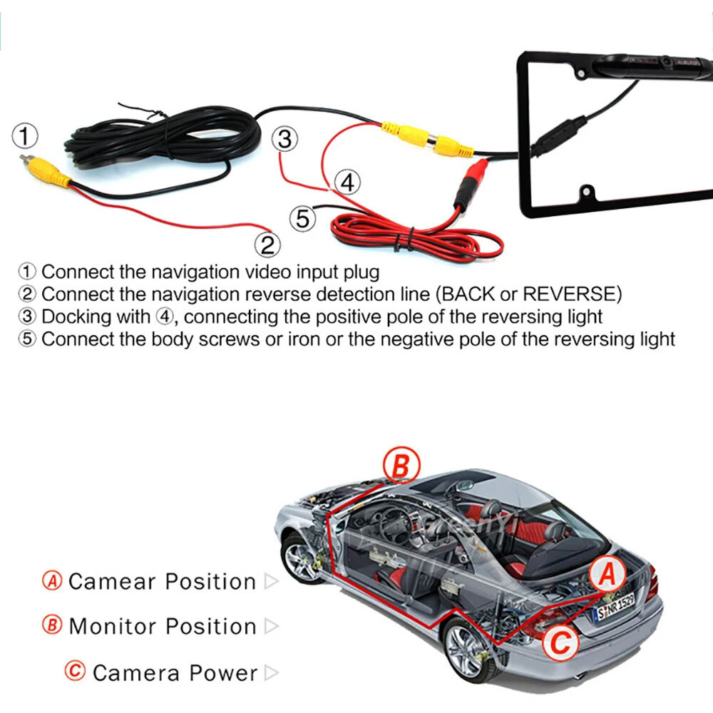 License Plate Metal Frame Rear View Backup Camera CMOS HD  LED Night Vision 2024