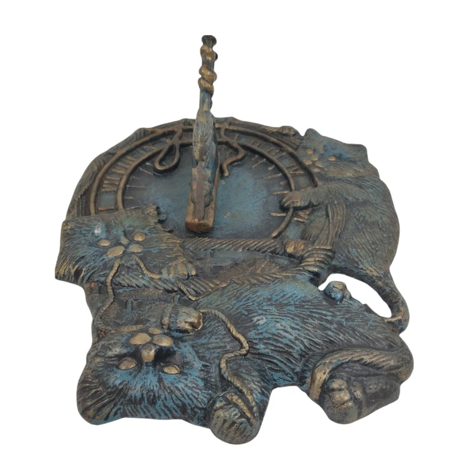 3 Cat Clock Roman Numbers Mouse Cast Iron / Metal Wall Plaque garden home  - Image 2 of 4