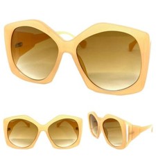 OVERSIZED Classy VINTAGE RETRO Style SUNGLASSES Large Big Beige Frame Honey Lens